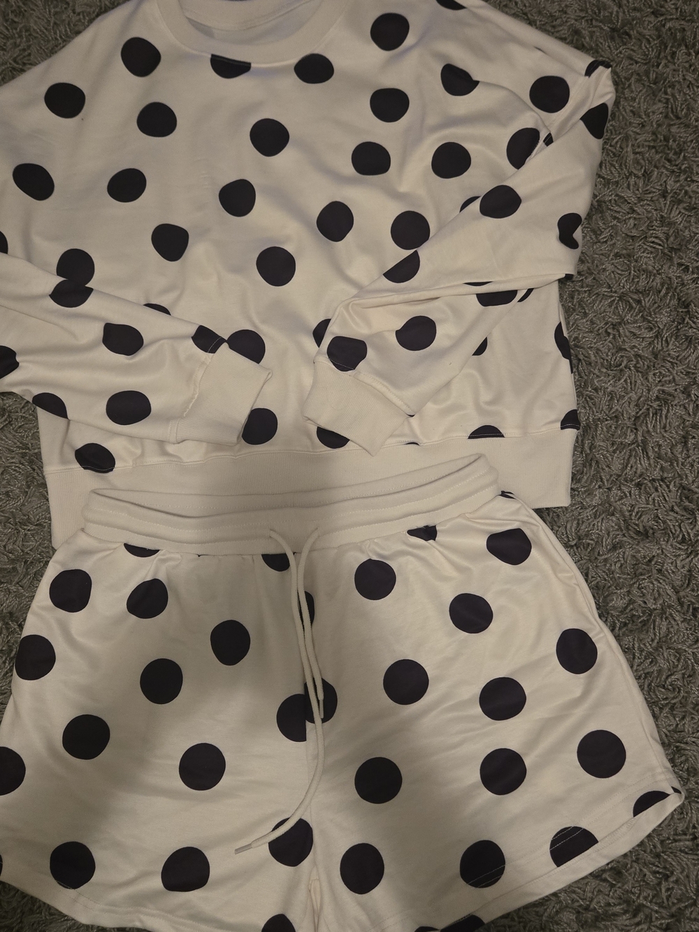 White Polka Dot Lounge Set - Black Spots